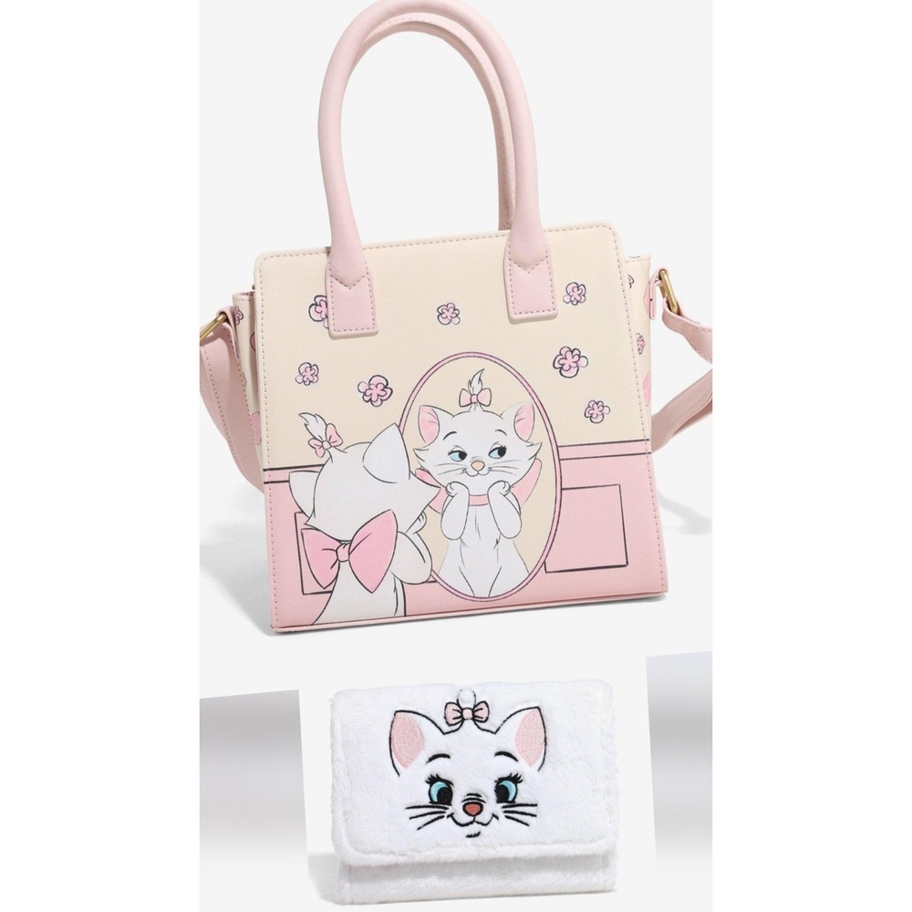 NEW Loungefly Disney The Aristocats Marie Mini Satchel Hand Bag & Fuzzy WALLET!‎